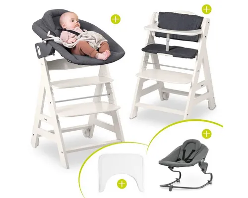 Hauck Hochstuhl Beta Plus White - Newborn Set, Babystuhl ab Geburt inkl. Aufsatz für Neugeborene, Tisch, Sitzauflage
