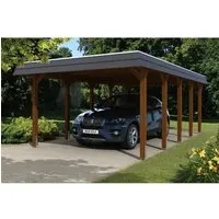 Einzelcarport SKAN HOLZ Spreewald mit schwarzer Blende - Flachdach-Carport aus hochwertigem Holz, inklusive Pfostenanker für einfache Montage und maximale Stabilität.