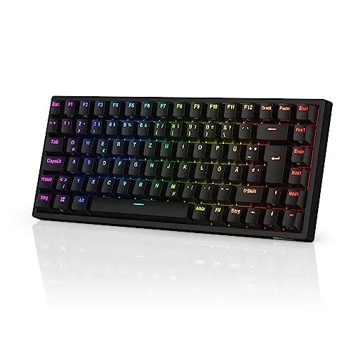 RK ROYAL KLUDGE RK84-DE 75% Gaming-Tastatur, 85 Tasten Kompakte Tastatur, Bluetooth Mechanische Tastatur, Blaue Schalter, RGB Hintergrundbeleuchtung, 2.4Ghz Gaming Tastatur für Mac & Win, QWERTZ