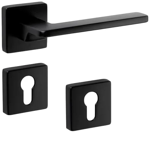 SOTECH Türdrückergarnitur ADAMO schwarz matt eckig - Türgriff-Set mit modernen quadratischen Rosetten, einfache Montage und robuste Zinkdruckguss-Konstruktion für sicheren Halt.