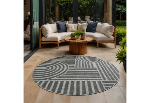 Sanat Teppich Berlin, rund, 6 mm hoch - Flachgewebe-Teppich, ideal für In- und Outdoor, wasserresistent und pflegeleicht, perfekt für Terrasse, Balkon oder stark beanspruchte Innenräume.