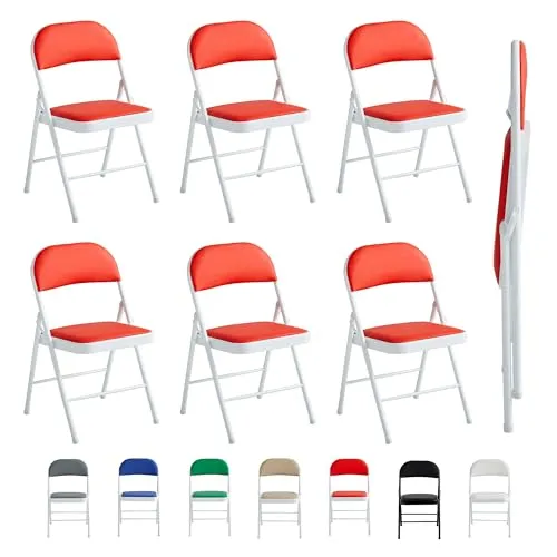 mcc direct Klappstuhl, Kunstleder Klappstuhl mit Metallrahmen und gepolstertem Sitz, einfach zu Falten und aufzubewahren für Zuhause, Büro, Esszimmer und Empfang 6er Set (Rot)