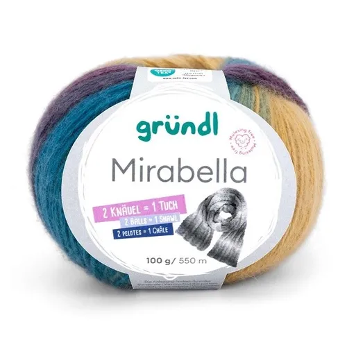 GRÜNDL WOLLE MIRABELLA 100 GRAMM FARBVERLAUF PFLAUME OCKER LAUBGRÜN PETROL NEU