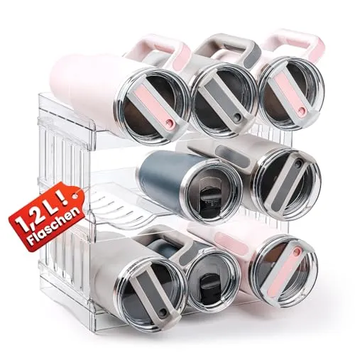 Gracenal Stapelbar Flaschenregal, Weinregal Flaschenhalter 3 Schichten 9 Flaschen für 1,2L Stanley Cup Zubehör Kühlschrank Organizer Schrank, Gefrierschrank, Vorratskammer, Weinflaschenhalter