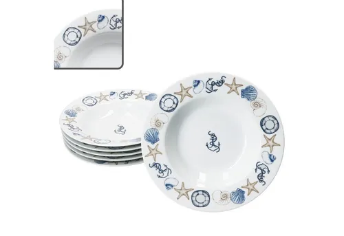 MamboCat Suppenteller Neptun 6er Set - Maritimes Porzellan für Suppen und mehr - Suppenteller aus robustem Porzellan mit maritimen Motiven, ideal für Suppen und Eintöpfe. Spülmaschinen- und mikrowellengeeignet – perfekt für jeden Anlass!