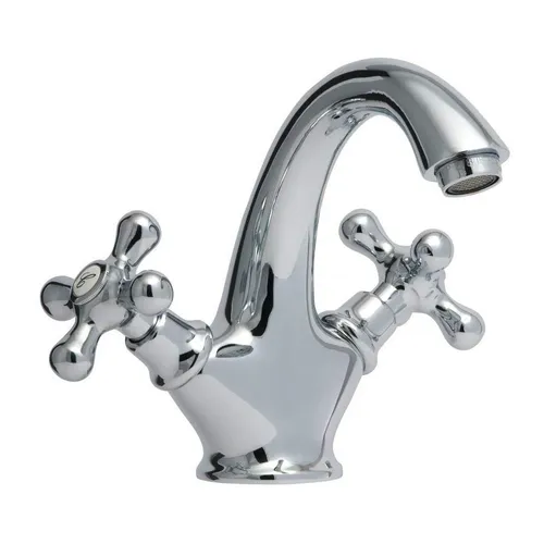 Retro Bad Armatur mit Kreuzgriffen - Waschbecken Mischbatterie in Chrom - Waschbecken-Armaturen mit antibakterieller Beschichtung, leicht zu reinigen und wassersparend. Ideal für stilvolle Badezimmer mit Retro-Charme.