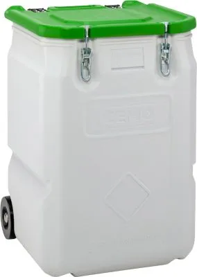 Mobil-Box CEMO, Volumen 250 l, für feste Gefahrstoffgüter Verpackungsgruppe II und III, konform mit ADR/RID/IMDG Code, Klappdeckel, PE, grau/grün 666261