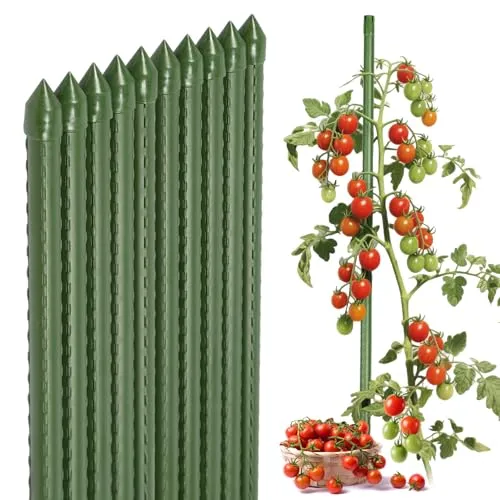Sekey Tomaten Rankhilfe, Pflanzenstütze für Gurken, Bohnen, Himbeeren, Blumen, Kunststoff Beschichtetes Stahlrohr Rostfrei Pflanzenstäbe, 120 cm x 11 mm, 5 Stück