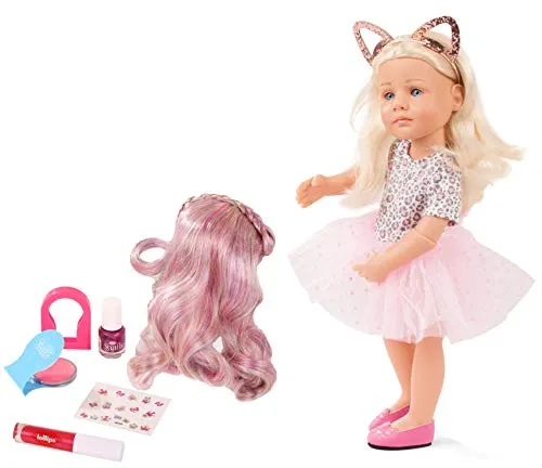 Götz 2011020 Little Kidz Elli Puppe - 36 cm große Multigelenk-Stehpuppe mit blonden Haaren und blauen Augen - 10-teiliges Set