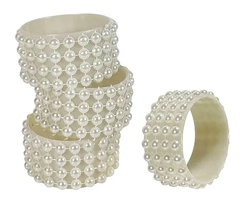 Serviettenringe Weiß Schmuck 4 Stück Serviettenhalter Perlen Tischdeko Hochzeit