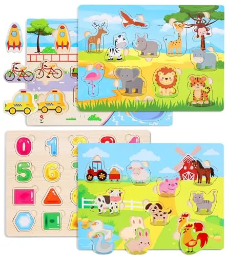 Gontence Holzpuzzles für Kinder 2–3 Jahren, Spiele für 2–3 Jährige, Montessori-Spiele für 2 Jährige, Holzspiele Puzzle, Lernspiele für 2–3-Jährige, Geschenk für Mädchen Junge