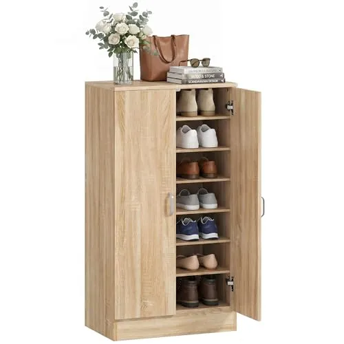 HOMCOM Schuhschrank Naturholz 55x35x108 cm in braun von HOMCOM