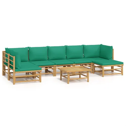 vidaXL 8-tlg. Garten-Lounge-Set mit Grünen Kissen aus Bambus - Gartenmöbel-Set aus robustem Bambus, ideal für entspannte Stunden im Freien. Bequeme, dick gepolsterte Kissen sorgen für höchsten Sitzkomfort. Perfekt für jede Terrasse oder Garten!