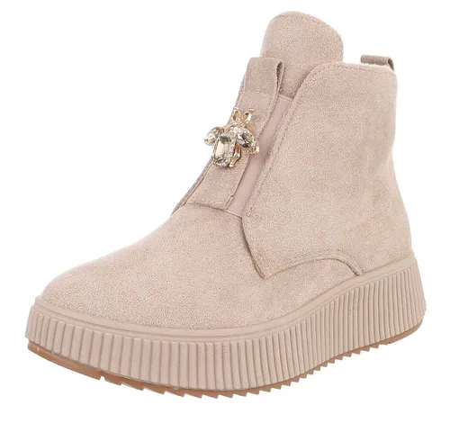 Ital-Design Elegante Damen Plateau-Stiefeletten mit Dekorativem Detail Plateaustiefelette (90457996) Keilabsatz/Wedge Stiefeletten in Beige
