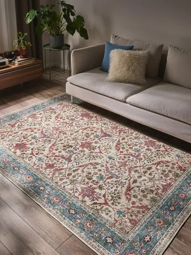 benuta Pop Waschbarer Teppich Laury Multicolor 120x170 cm - Vintage-Stil im Used-Look - Der LAURY Teppich bringt Persönlichkeit in dein Zuhause. Robust und pflegeleicht aus flachgewebten Kunstfasern, lässt er sich bei 30°C in der Maschine reinigen. Ideal für jeden Einrichtungsstil und langlebig im Einsatz.