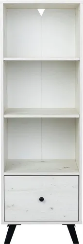 Arthur Berndt Standregal Lavea, Weiß - Stylisches Babyregal aus Holzwerkstoff mit 3 offenen Regalfächern und 1 Schublade, ideal für zusätzlichen Stauraum im Babyzimmer. Pflegeleichte Melaminoberfläche und zeitloses Design in White-Oak-Nachbildung.