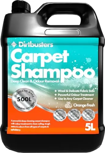 Dirtbusters 3 in1Teppichreiniger & Polsterreiniger Konzentrat für alle Teppichböden und Polster, reinigt & desodoriert - Teppichshampoo Geeignet für alle Waschsauger, Orange frisch 1 x 5 Liter