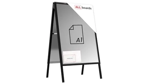 Doppelseitige Werbetafel A2, Kundenstopper im schwarzen Aluminiumrahmen - Präsentation - Hochwertige, stabile Werbetafel mit Antireflexfolie für optimale Lesbarkeit. Ideal für Restaurants, Kinos und Museen, um Aufmerksamkeit zu gewinnen und Informationen effektiv zu vermitteln.