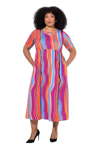 Ulla Popken Maxikleid Maxikleid Zierbänder A-Linie Rundhals Halbarm lila 46/48