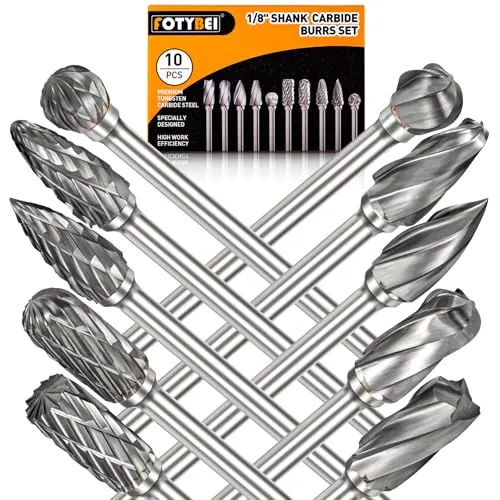 Hartmetall Frässtifte für Dremel Zubehoer, 10 Stück Metallfräser Set, Hartmetall Rotationsfräser mit 1/8