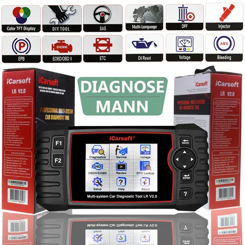 iCarsoft LR V2.0 OBD Scanner für Land Rover & Jaguar - Praktisches Diagnosegerät für Land Rover und Jaguar. Unterstützt OBDII-Tests, Fehlercodes und Service-Resets. Einfache Bedienung dank 4