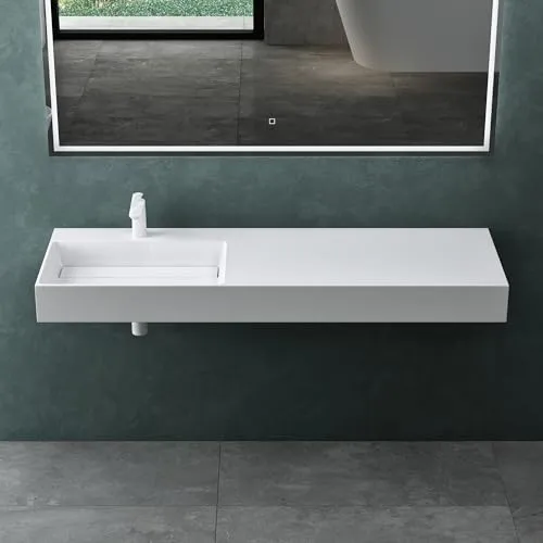 Mai & Mai Waschbecken Col12-Links 150x48x13cm - Elegantes Aufsatz- und Hängewaschbecken in glänzendem Weiß aus Mineralguss, antibakteriell und leicht zu reinigen – ideal für moderne Bäder.