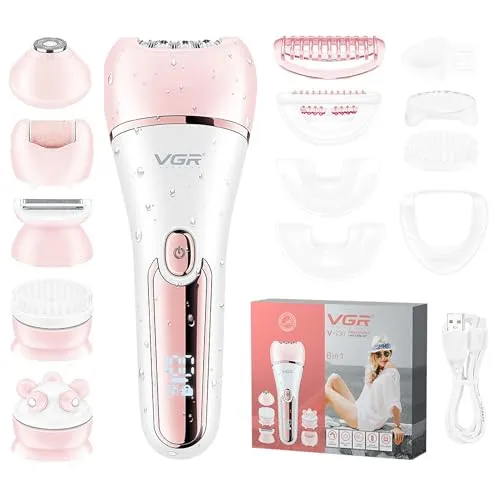 VGR 733 Epilierer Haarentfernung für Frauen, 6 in 1 Kabelloser und Wiederaufladbarer Epeliergerät, Damen Rasier und Gesichtsepilierer, Nass und Trockenepilierer für Gesicht, Beine, Achseln, Rosa