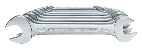 Gedore 6077540 Doppel-Maulschlüssel-Satz 10-teilig - Doppelmaulschlüssel in metrischen Schlüsselweiten 6 - 27mm, verchromt mit feingeschliffenem Kopf für optimalen Grip und Langlebigkeit.