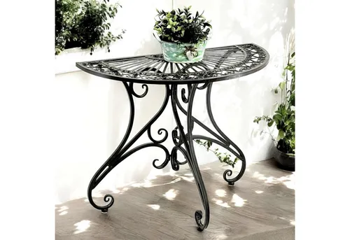 DanDiBo Halbrunder Konsolentisch Vigo 90 cm - Konsolentisch aus wetterfestem Metall, ideal für Balkon und Terrasse. Langlebig und elegant mit kunstvollen Verzierungen, schützt Ihre Böden durch spezielle Füße.