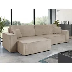 MIRJAN24 Ecksofa Karl Maxi Cord mit Bettkasten und Schlaffunktion, Beige