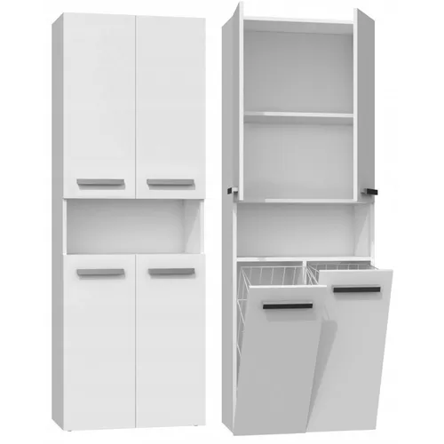 Badschrank Weiß Matt 60 cm 2 Wäschekörbe Hochschrank NEL 174x60x30 cm