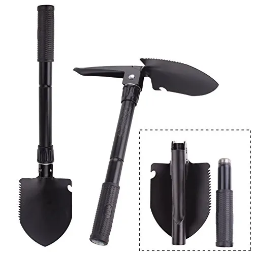 Diealles Multifunktionaler Klappspaten, Stahl Mini Schaufel mit Kompass, Flaschenöffner und Carry Pouch für Wandern, Camping, Gartenarbeit, Survival, Angeln, Rucksackreisen