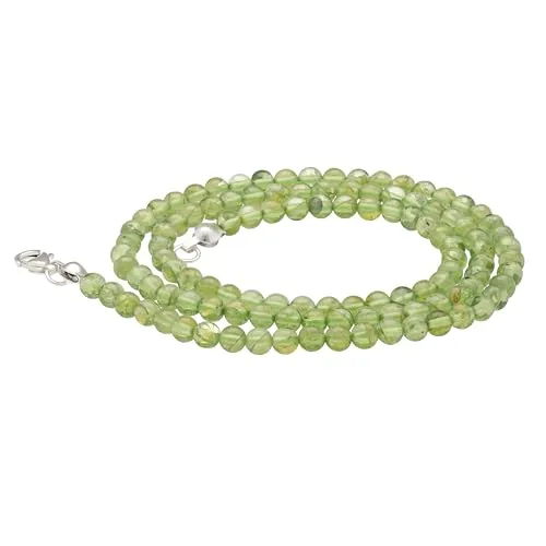 Lebensquelle Plus Peridot Edelstein Kugelkette + 925 Silber Verschluss | Ø 4mm Kugeln Karabinerverschluss 45cm lang | Hochwertige Kette