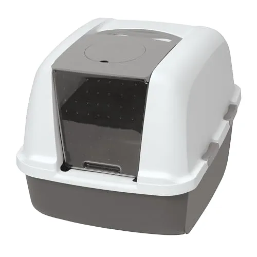 Catit Jumbo Katzentoilette mit Abdeckung, Weiss/Grau - Katzentoilette mit großer Haube für einfache Reinigung und effektive Geruchskontrolle. Ideal für mehr Privatsphäre und weniger Streuverschmutzung.