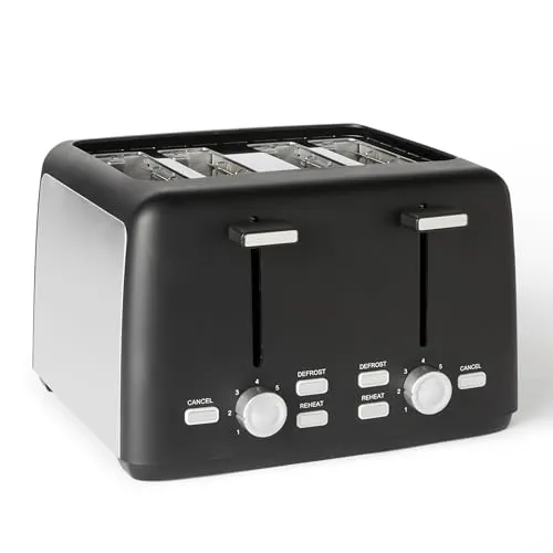 Amazon Basics 4-Scheiben Toaster mit 7 Bräunungsstufen - Toaster für 4 Scheiben mit extra breiten Schlitzen, 7 Bräunungsstufen und herausnehmbarer Krümelschublade. Ideal für verschiedene Brotsorten und einfache Reinigung.