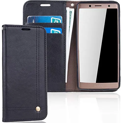 König Design Handyhülle Kompatibel mit Sony Xperia XZ2 Handytasche Schutzhülle Tasche Flip Case mit Kreditkartenfächern - Schwarz