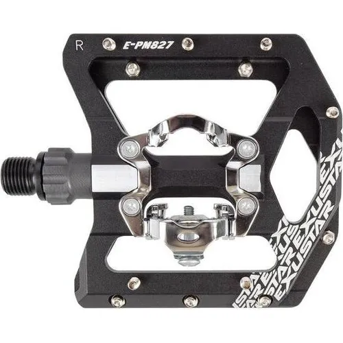 Exustar E-PM827 Pedale Schwarz - Fahrradpedale mit doppelter Verwendung, ideal für E-Bikes und Mountainbikes, bieten Flexibilität und Komfort beim Fahren.