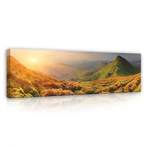 WallArena- Leinwand Bilder - Berge - 145x45 cm Leinwandbilder - Bild auf leinwand - Wandbild XXL groß Wandbilder für Wohnzimmer Schlafzimmer Wohnzimmerbilder Modern kunstdruck - Landschaft