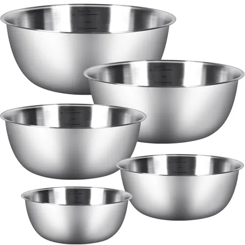 Chuner Rührschüssel Set [5 Stück] Edelstahl Schüssel Set in 5 Größen (0.7 L/ 1.2 L/ 1.8 L/ 2.5 L/ 3.5 L)