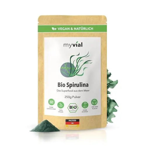 Produktbild Bio Spirulina Pulver 250 g – 100 % rein & vegan – ohne Zusätze, plastikfrei verpackt – reich an pflanzlichem Protein & B-Vitaminen – laborgeprüft aus kontrolliertem Anbau