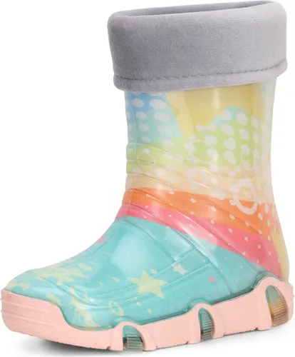 Ladeheid Kinder Gummistiefel Gefüttert SWK2020 - Türkis Muster - Gummistiefel für Kinder, wasserfest und rutschfest mit herausnehmbarem Innenschuh für ganzjährige Nutzung, ideal für Spiel und Abenteuer im Freien.