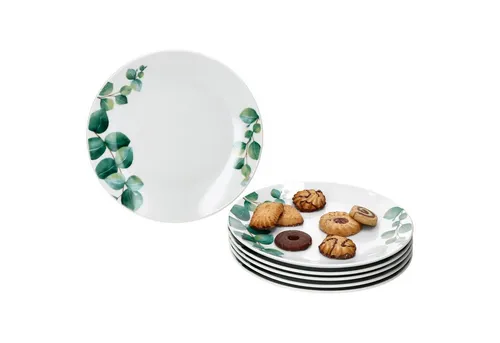 MamboCat Frühstücksteller 6x Eukalyptus Kuchenteller Ø20,5cm - Elegante Frühstücksteller aus hochwertigem Porzellan, ideal für 6 Personen und perfekt für stilvolle Frühstücks- oder Kaffeetafeln.