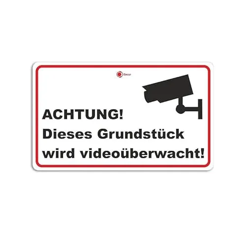 Hinweis-Aufkleber hin133 Achtung! Dieses Grundstück wird videoüberwacht! I Größe 15 x 10 cm I für Fenster Tür I Warnung Vorsicht vor Videoüberwachung