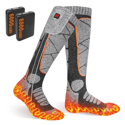 Beheizbare Socken, 6000mAh Akku Heizsocken, Elektrisch Beheizte Socken für Damen Herren, 3 Heizstufen Socken Beheizbar für Winter Outdoor-Sport