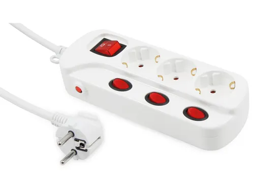 MCPOWER Steckdosenleiste 3-fach mit Einzelschaltung, 1,5 m Zuleitung - Praktische Steckdosenleiste mit 3 einzeln schaltbaren Steckdosen, Hauptschalter und Überspannungsschutz. Ideal für sicheres und flexibles Strommanagement im Haushalt.