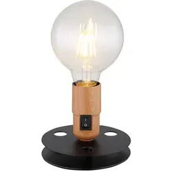 Tischlampe Vintage Nachttischlampe Industrial schwarz Tischlampenfuss ohne Schirm, Holzoptik Metall, 1x E27, DxH 12x9 cm