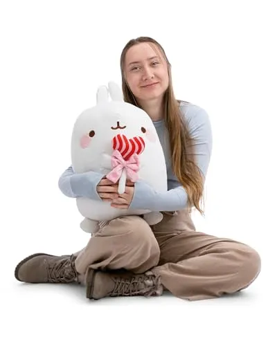 NICI Kuscheltier MOLANG mit Lolli - Niedliches Stofftier Molang aus der beliebten TV-Serie, weich gefüllt und perfekt zum Kuscheln. Mit einem süßen Lolli in Herzform – ideal als Geschenk oder Dekoration für Molang-Fans jeden Alters!