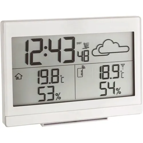 TFA Dostmann Casa Funk-Wetterstation - Wettervorhersage mit Außentemperatur und Luftfeuchtigkeit, inkl. Funkuhr und Frostalarm für präzise Raumklimakontrolle