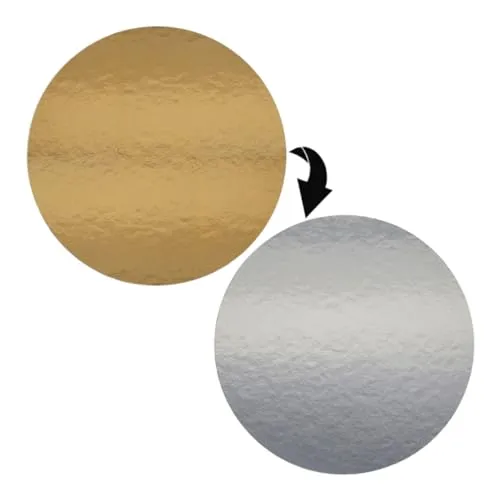 Tortenuntersetzer 24 cm Ø RUND | Gold-Silber | spiegelnd | 2 mm dick| STABIL | Lebensmittelecht | Tortenunterlage | Tortenplatte | Cakeboard | Kuchenunterlage | Kuchenuntersetzer | Kuchenplatte 5 x