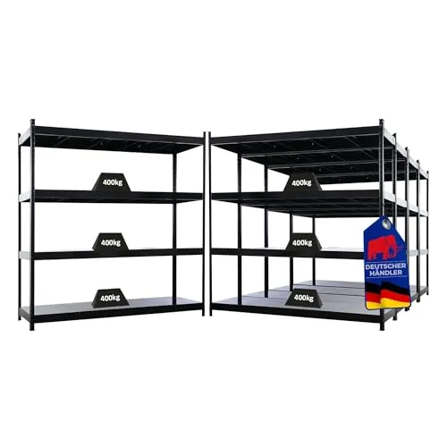 PROREGAL Schwerlastregal Hercules 200x200x60cm - Professionelles Schwerlastregal von PROREGAL mit 4 stabilen Metallböden, ideal für Werkstatt und Lager. Maximale Tragkraft von 400 kg pro Ebene und flexibles Höhenauswahl-System für optimale Anpassung an Ihre Lagerbedürfnisse.